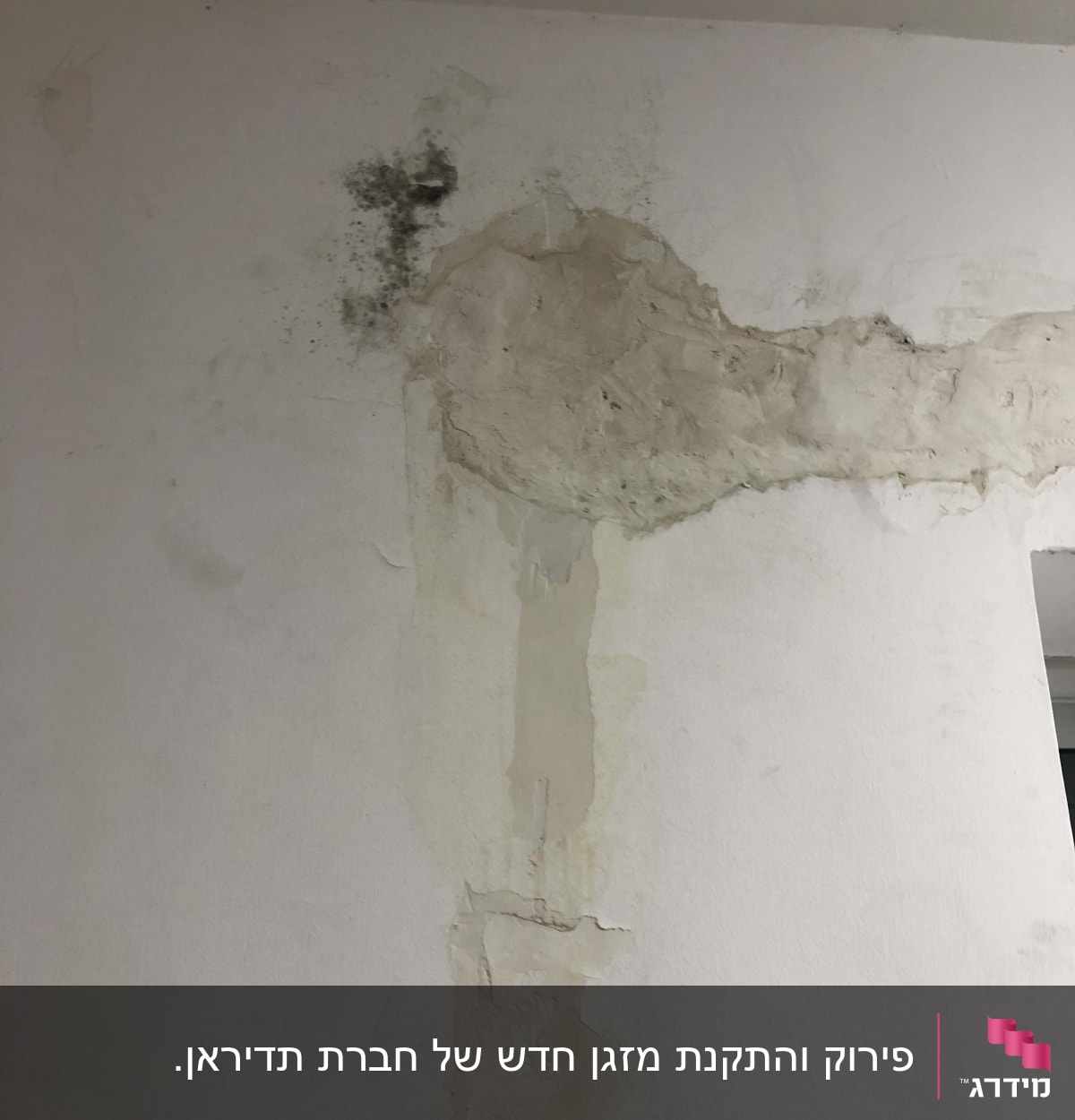 הקיר רטוב ועם עובש מהרטיבות שנוצרה